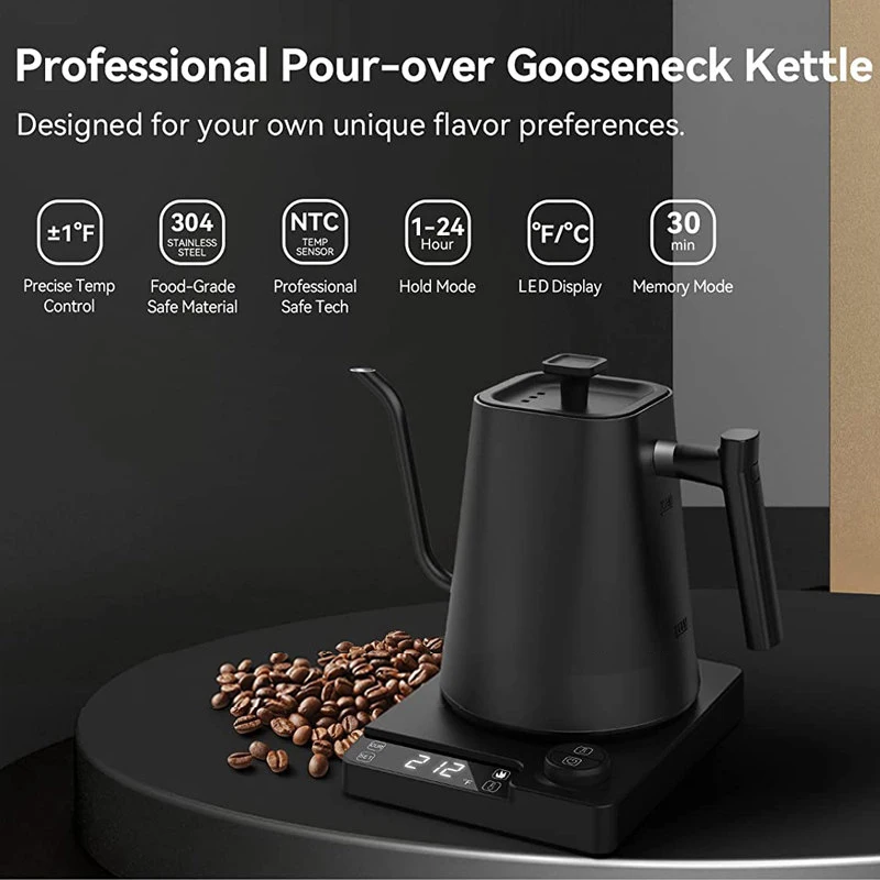 Description Picture 2 of itemGooseneck Electric Kettle Auto Shut-Off Black 1200 W Temperature Control Rapid Heating With LED Display 304 Stainless Steeel