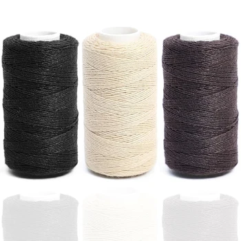 3 rotoli di filo per cucire capelli nero, marrone, beige, in cotone, per cuciture a mano, extension per capelli