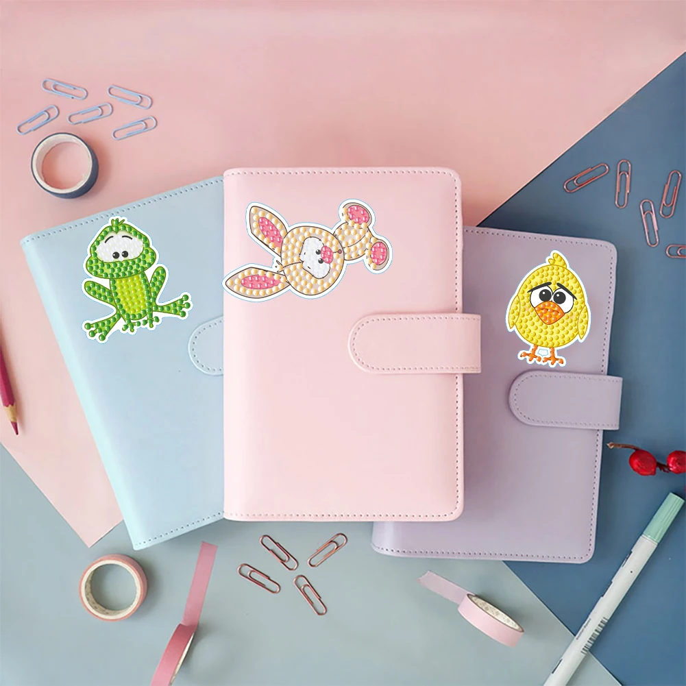 24pcs Animal Gem Sticker Diamond Painting Stickers Kits Art Crafts Handmade DIY Cartoon Stickers for Kids Beginner Children Gift