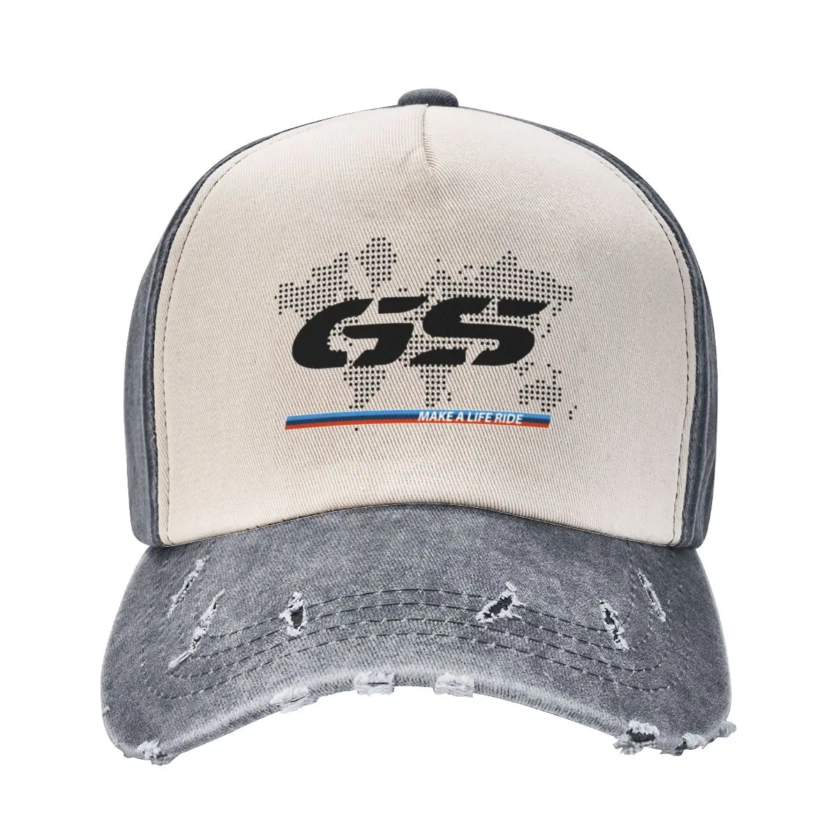 

GS World Map Caps Merch Moto Race Accessories Men Trucker Hat Motorcycle Racing Distressed Denim Baseball Cap Vintage Snapback