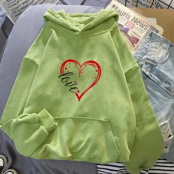 الأوروبية والأمريكية الخريف الشتاء موضة الاتجاه الحبر نقطة القلب طباعة هوديي البلوز للجنسين فضفاضة مريحة متعددة الاستخدامات