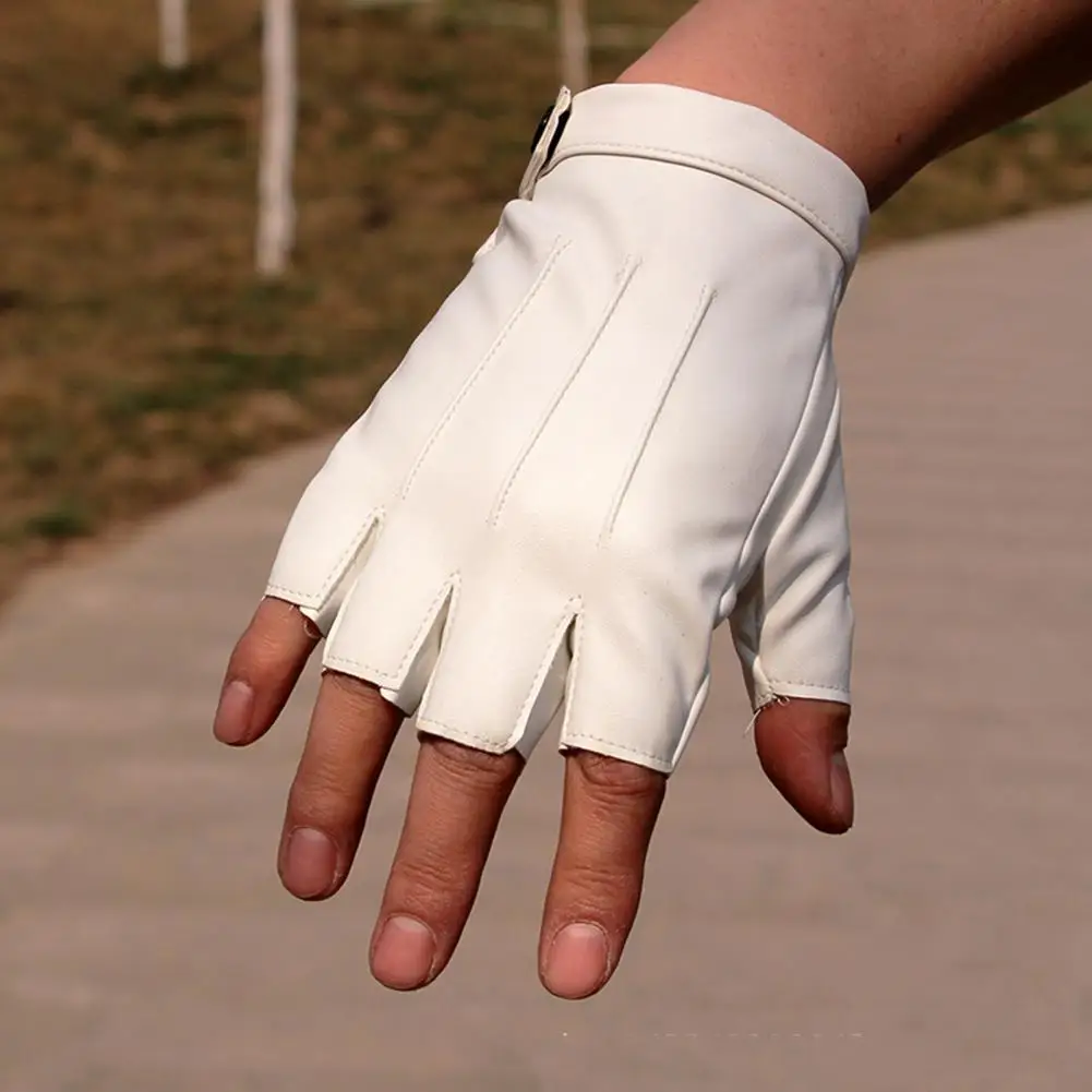 Cycling Gloves Faux Leather Gloves Half Fingers Waterproof Adjustable Wrist Driving Cycling Sports Halloween Gloves Women Men