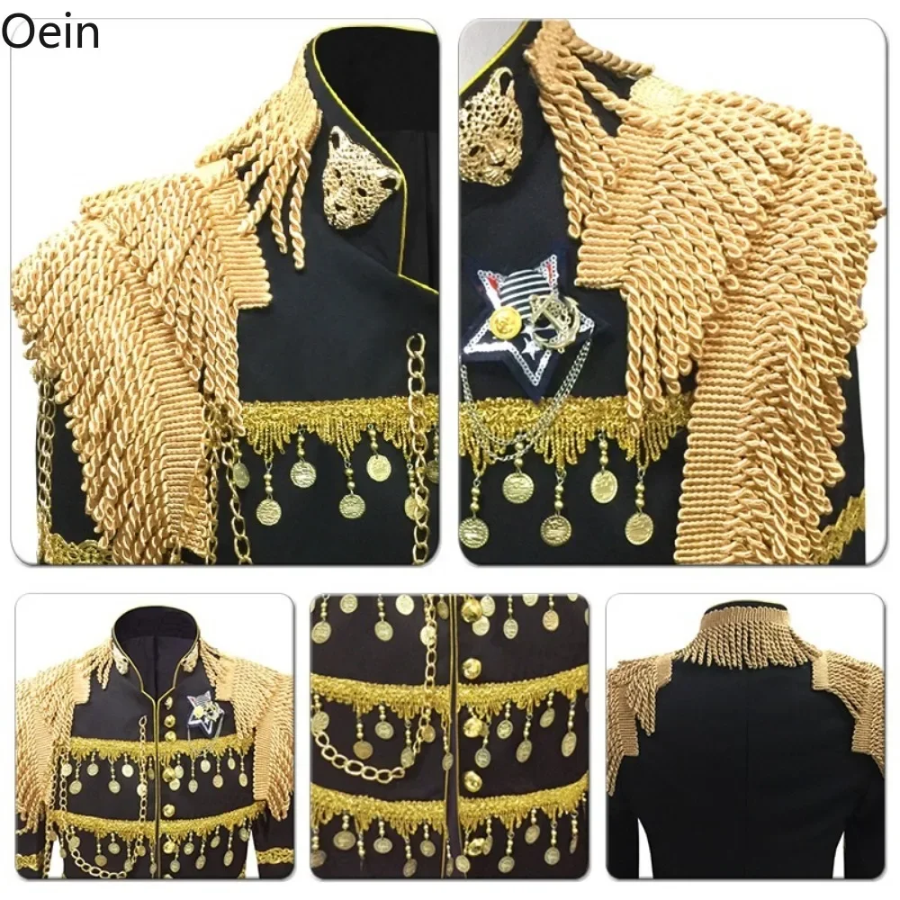 Mens Sequin Tassel Nightclub Bar Emcee Show DS Dancing Rock Singer Tops Jackets