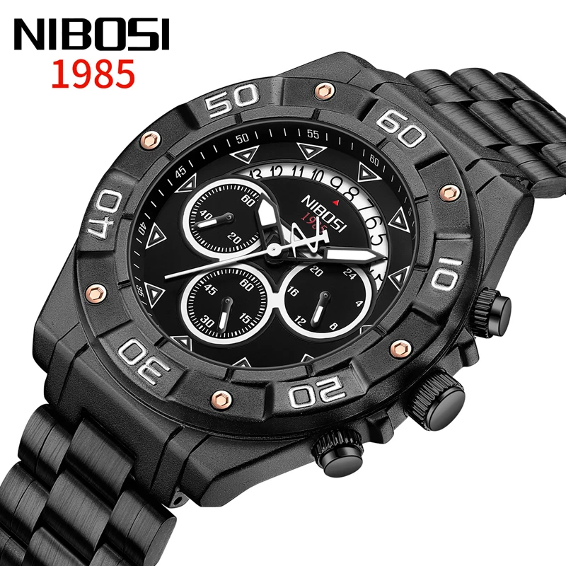 

NIBOSI Sports Big Dial Chronograph Quartz Watch for Men Stainless Steel Calendar Mens Watches Top Brand Luxury Relogio Masculino