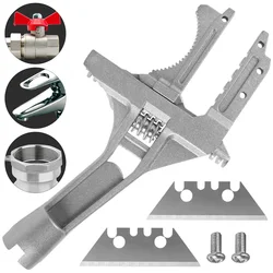 Clé ajustable de 9 pouces, grande ouverture, en alliage d'aluminium, pour salle de bain, avec 2 lames de rechange, pour la plomberie 