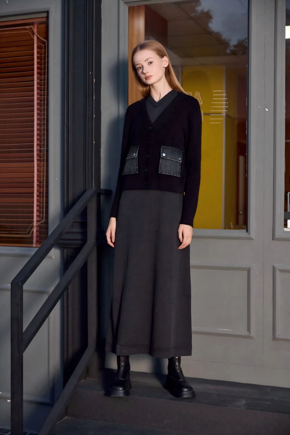V-neck Denim Dress  Knitting Cardigan - Womens AutumnWinter Modal Shirt