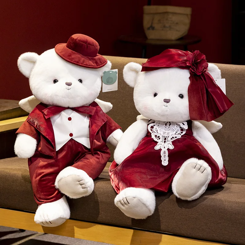 60cm Lovely Wedding Dress Couple Bears Plush Toys Kawaii Stuffed Dolls Bears for Girls Girlfriend Valentine Wedding Decor Gifts