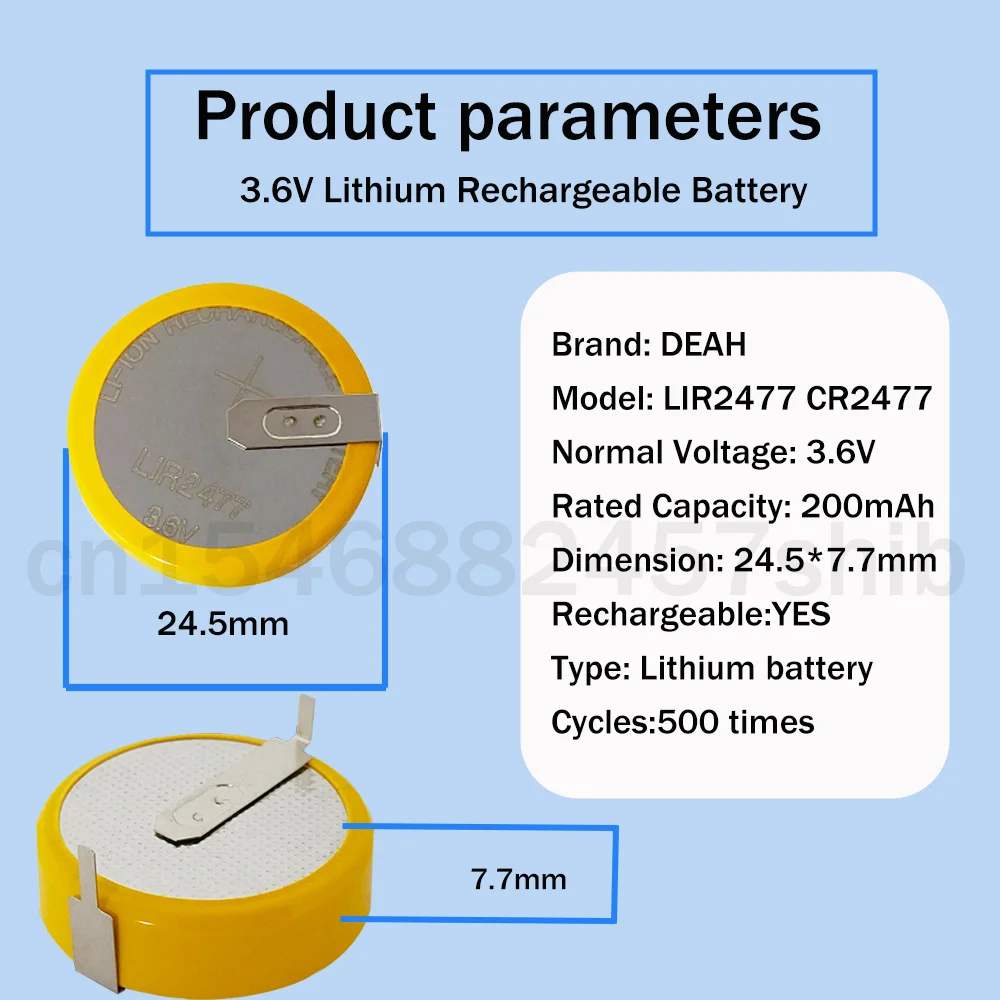 1-5PCS CR2477 CR 2477 CR2477 950mAh 3V Lithium Batteries With 3 Feet  Welding Solder Pins