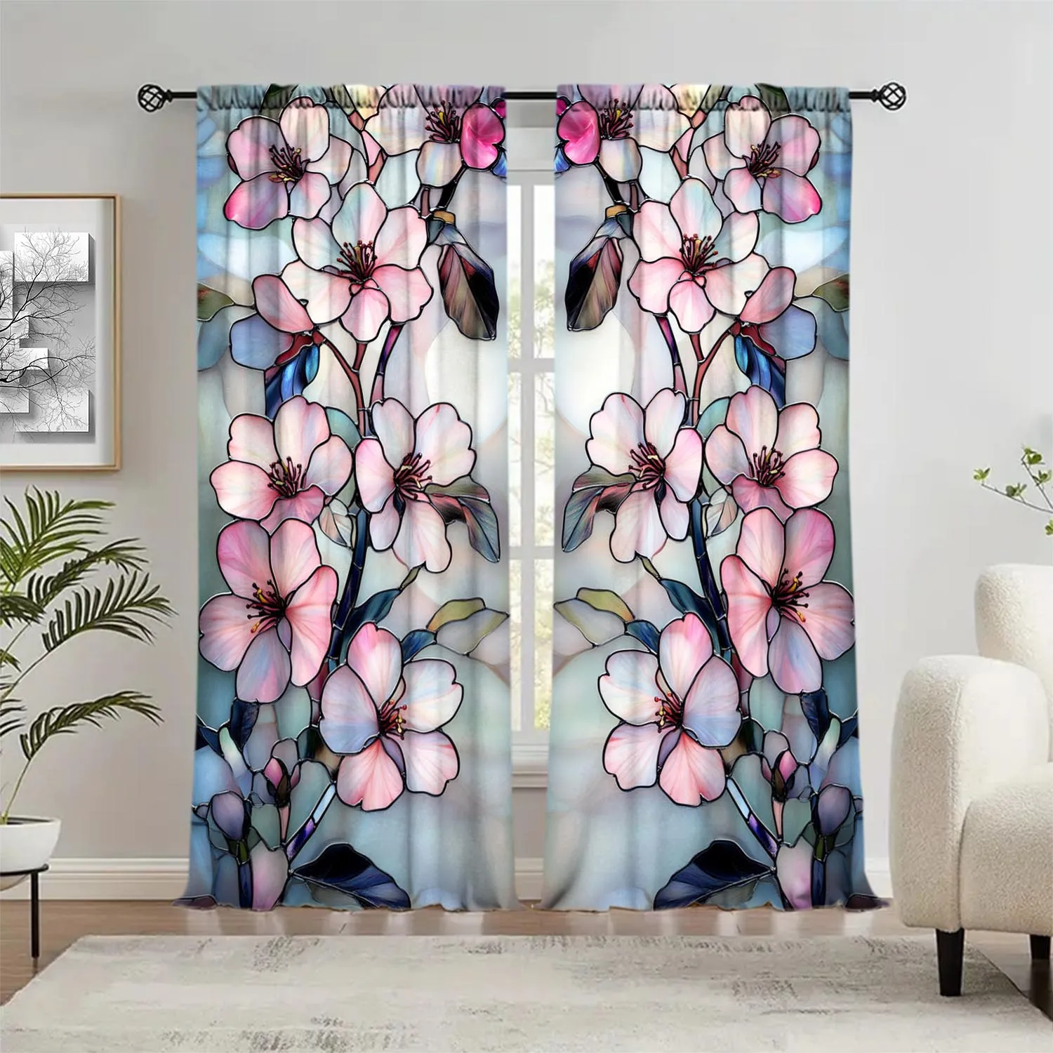 2 Panels Stained Glass Peach Blossom Curtains, Versatile Design Suitable for Any Style, Creating a Peaceful Living Space 4