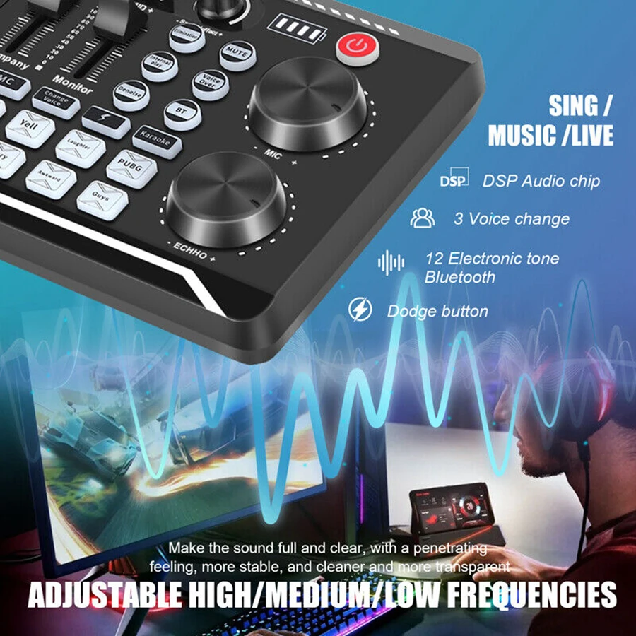 F988 Live Sound Card With DJ Effects & Voice Changer - 16 Sound Effects For Streaming