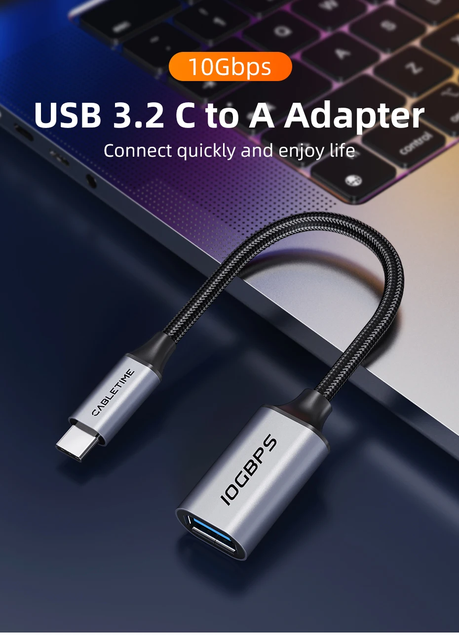 CABLETIME USB C 3.2 auf USB A OTG Adapter 10 Gbit/s High-Speed Typ C Buchse Konverter für MacBook Xiaomi Huawei iPhone 15 Daten OTG – Detail 1