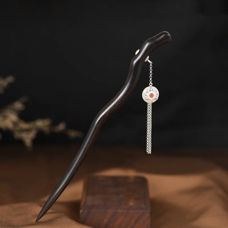 

Classical ebony metal pendant hairpin