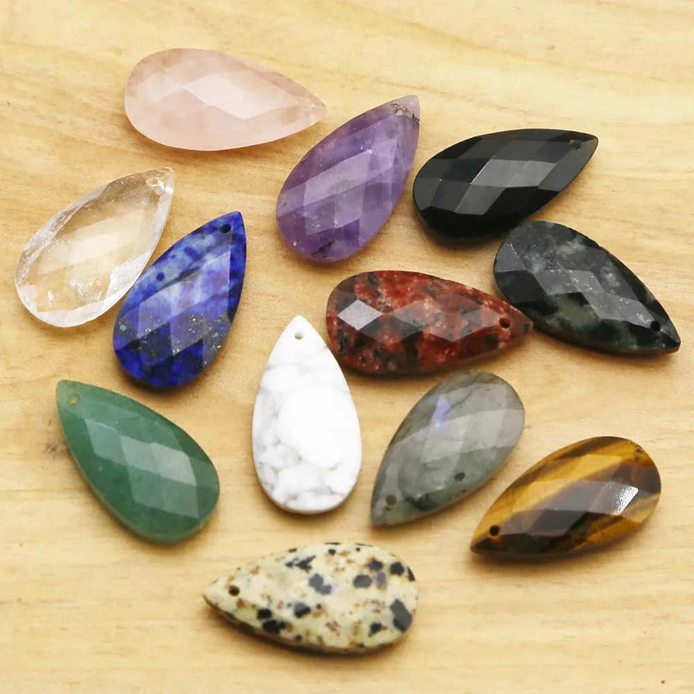 Quality Natural Stone Cut Single Hole Water Drop Necklace Pendants Reiki Charms Fashion Jewelry Accessories Gift Wholesale 12Pcs