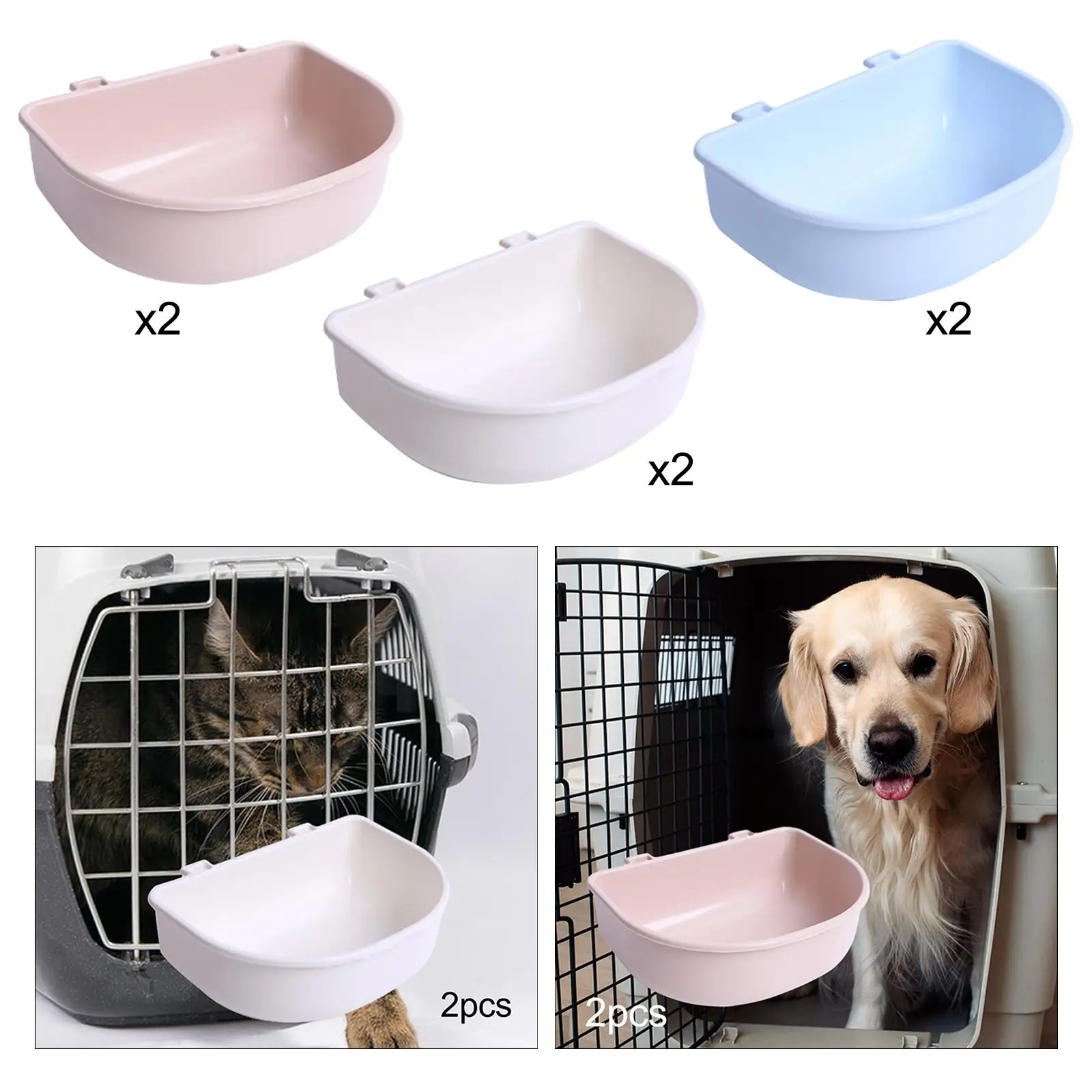 2Pcs Pet Crate Hanging Bowls Multipurpose Easy to Mount Durable Slow Feeding for Cat Guinea Pigs Small Dogs Rabbit Kitten