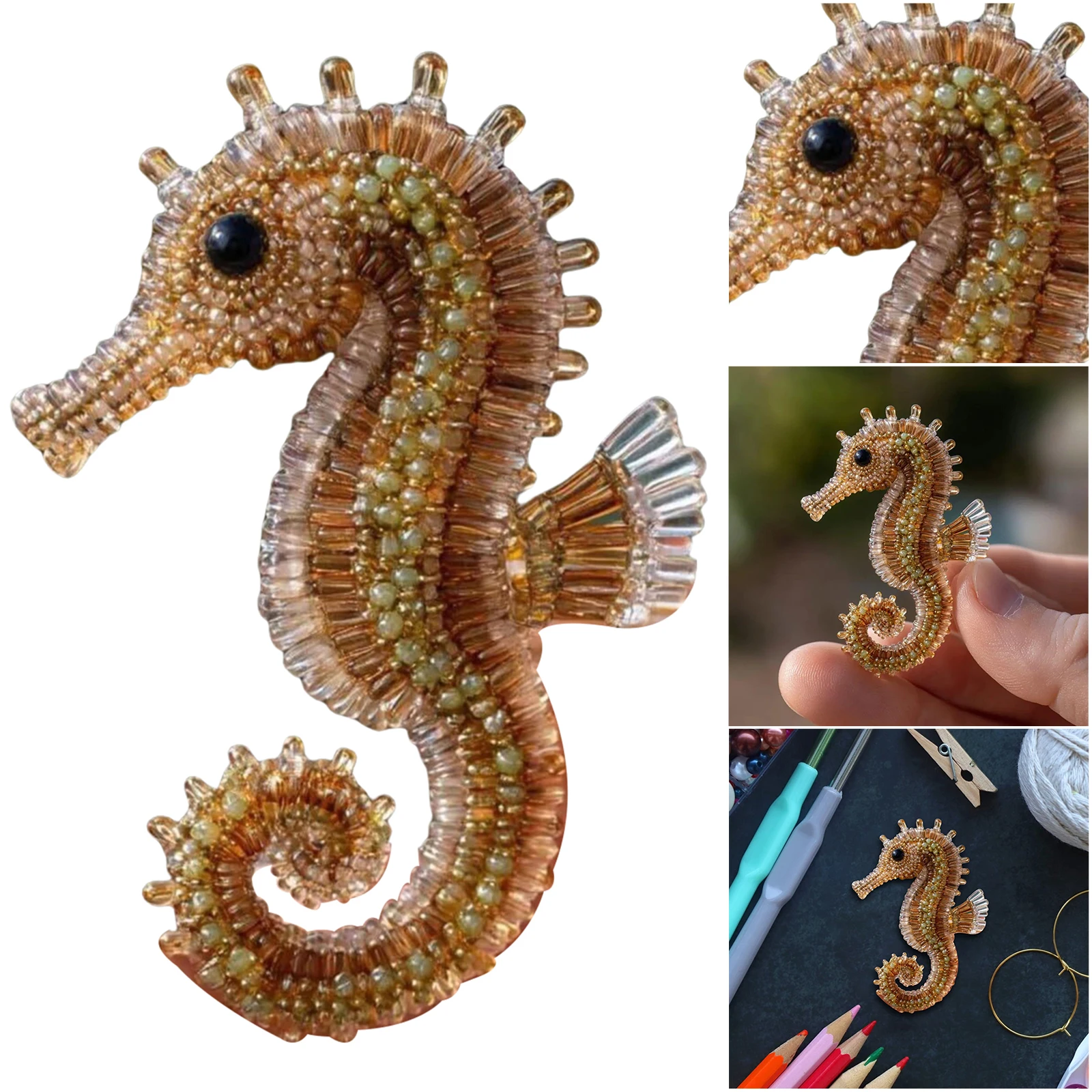Sea Creature Beaded Embroidery Kits DIY Animals Three-Dimensional Beadwork Craft Kit (Only Material Package) for Beginners