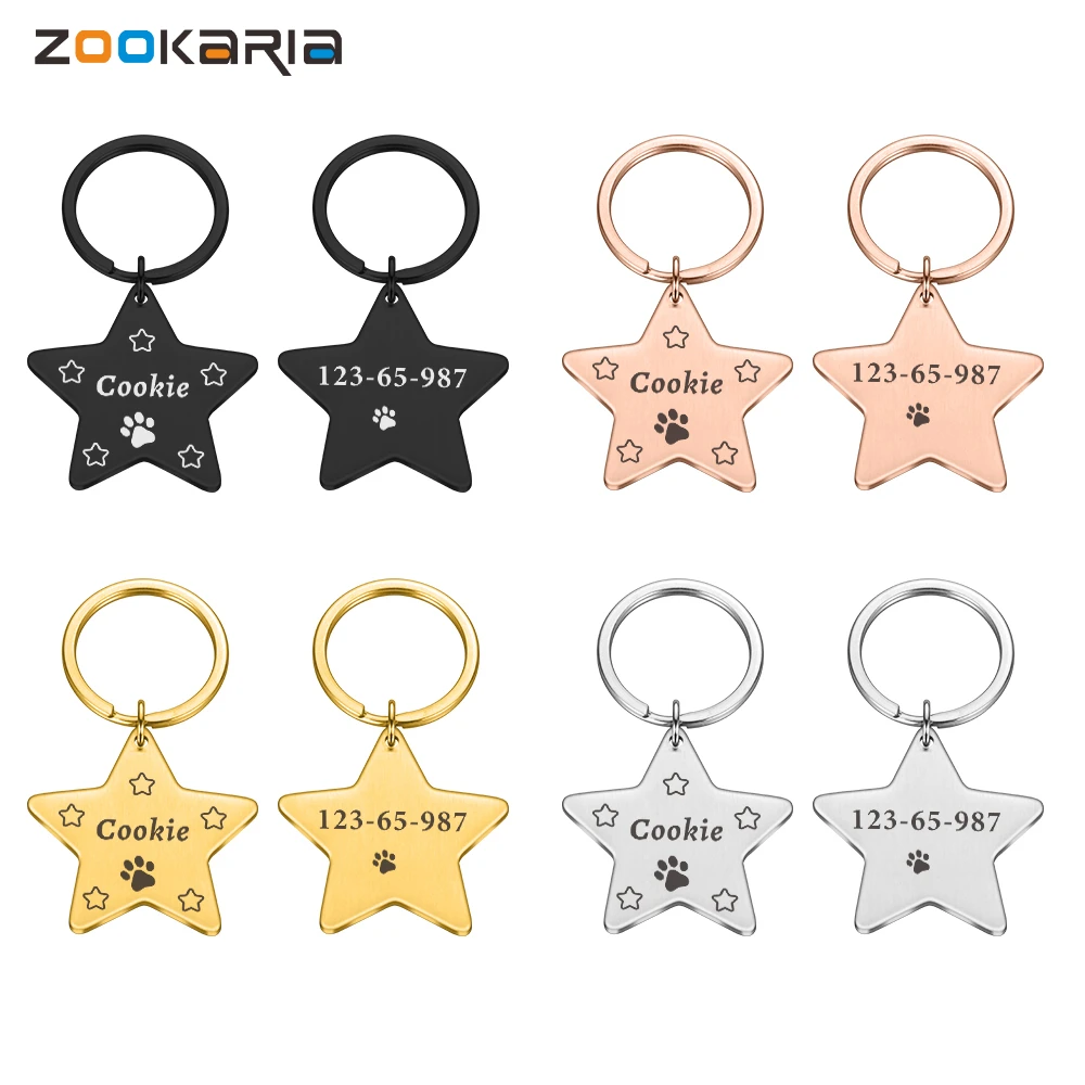 Star Anti-lost Pet ID Tags for Cats and Dogs Personalized Dog ID Tags Pentagram Collar Accessories Dog Tag Engraved Tel Name Tag dog harness and leash set