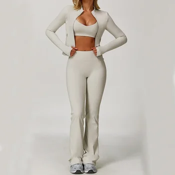 3PCS Gym Set Women Yoga Bra Jacket High Waist Workout Scrunch Leggings Shorts Sports Suit 2 Pieces Yoga Set Fitness Clothes 1