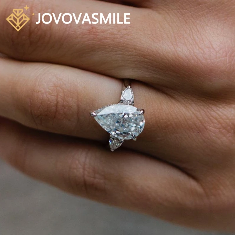 

JOVOVASMILE 4,5 карат 8,5*13 мм гибридное бриллиантовое кольцо для измельченного льда с вырезом груши 100% бриллиантовое кольцо с сертификатом