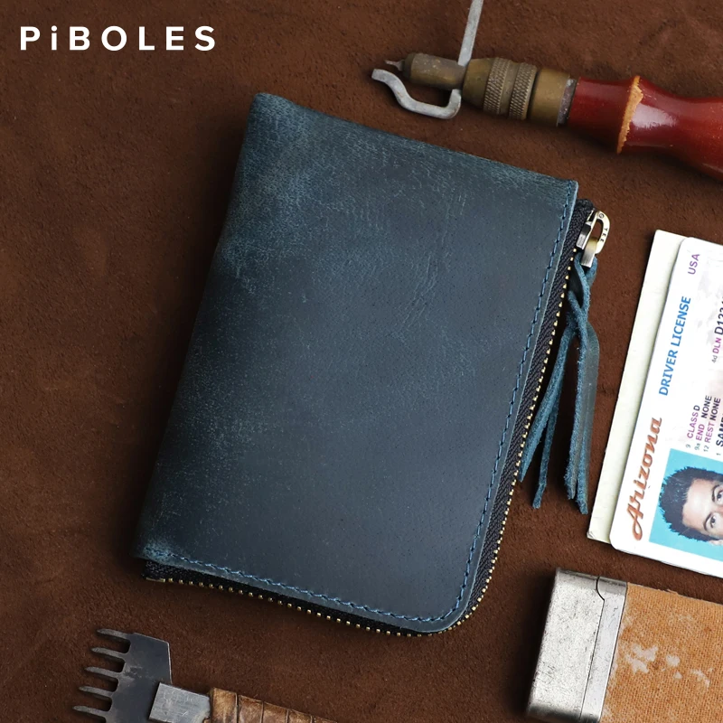Vintage Genuine Leather Credit ID Card Holder Coin Purse Small Wallet Clutch Zipper Clamp Money Bag Men Women