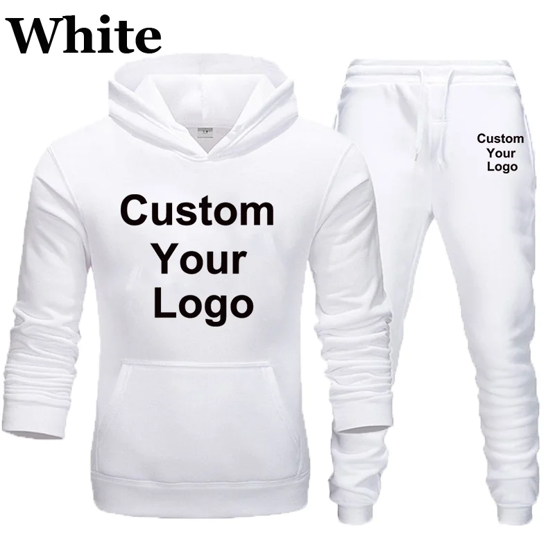 Custom Your Logo Hoodies Pants 2Pcs/Sets Sweatshirt Sweatpants Male Gyms Fitness Tops Trousers Joggers Sportswear Tracksuits 5