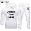 Custom Your Logo Hoodies Pants 2Pcs/Sets Sweatshirt Sweatpants Male Gyms Fitness Tops Trousers Joggers Sportswear Tracksuits 5