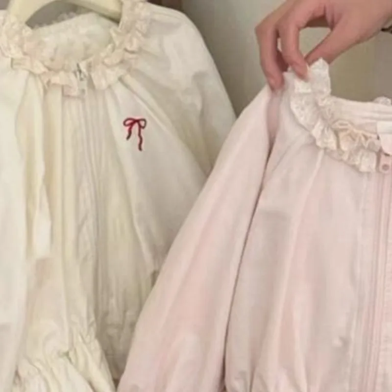 Fashion Girl Princess Ruffled Lace Collar Jacket Infant Toddler Child Bow Print Mesh Outwear Spring Outfit Baby Clothes 18M-10Y