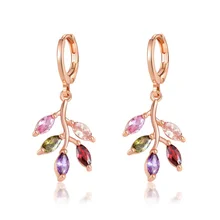  Creative Colorful Zircon Leaf Jewelry Set for Women's Wedding Engagement Earrings Necklace Charm Women's Temperament Jewelry 