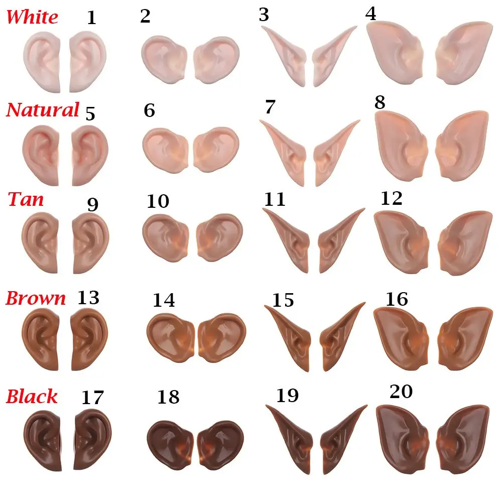 1Pair Blyth Doll Elf Ears Toy White Natural Tan Dark And Super Black Skin Only Ears No Doll Artificial Ear Accessories 6