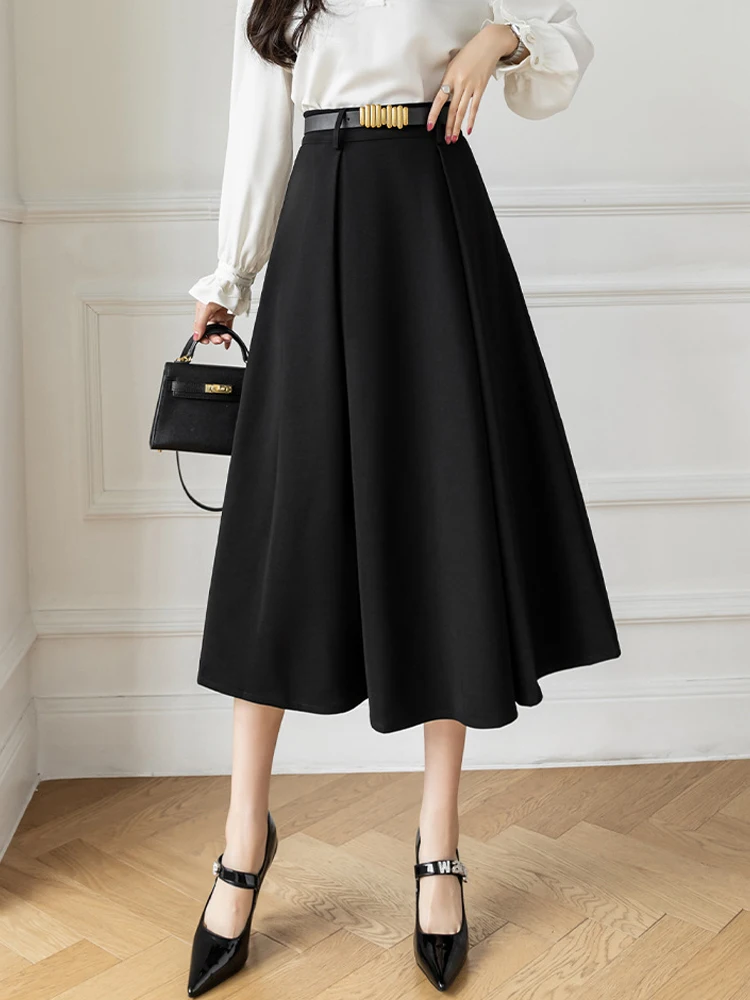 

Women Long Skirts Elegant Midi Skirt Female Summer Chic A-Line Skirts Ladies Vintage Loose High Waist Faldas Para Mujeres