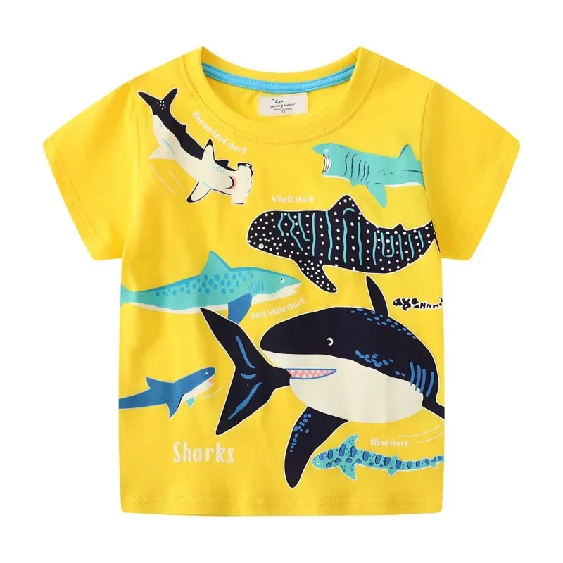 Kids Luminous Cartoon Shark Dinosaur T-shirt 100% Cotton Baby Boys Tees 2-7 Years Summer New Short Sleeve Tops