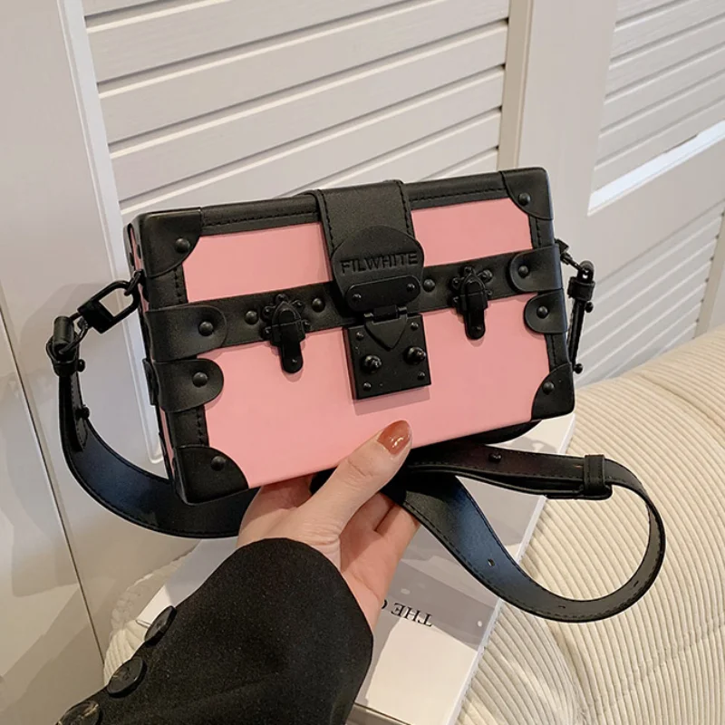 pu bag female bag 2023 new single shoulder bag Europe and the United States  fashion rivets retro ins crossbody bag box bag - AliExpress