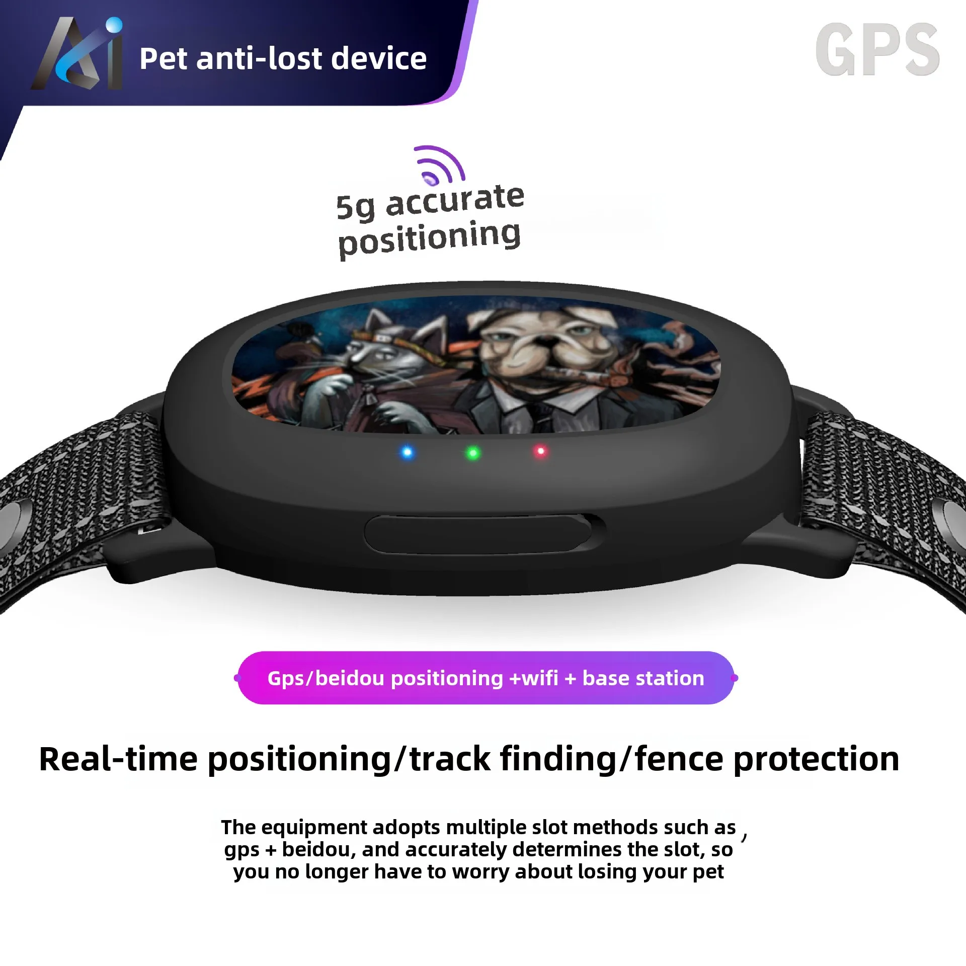 5G Pet GPS Tracker Real-Time Tracking Dogs Cats WIFI Positioning System Intelligent anti loss trajectory search fence protection