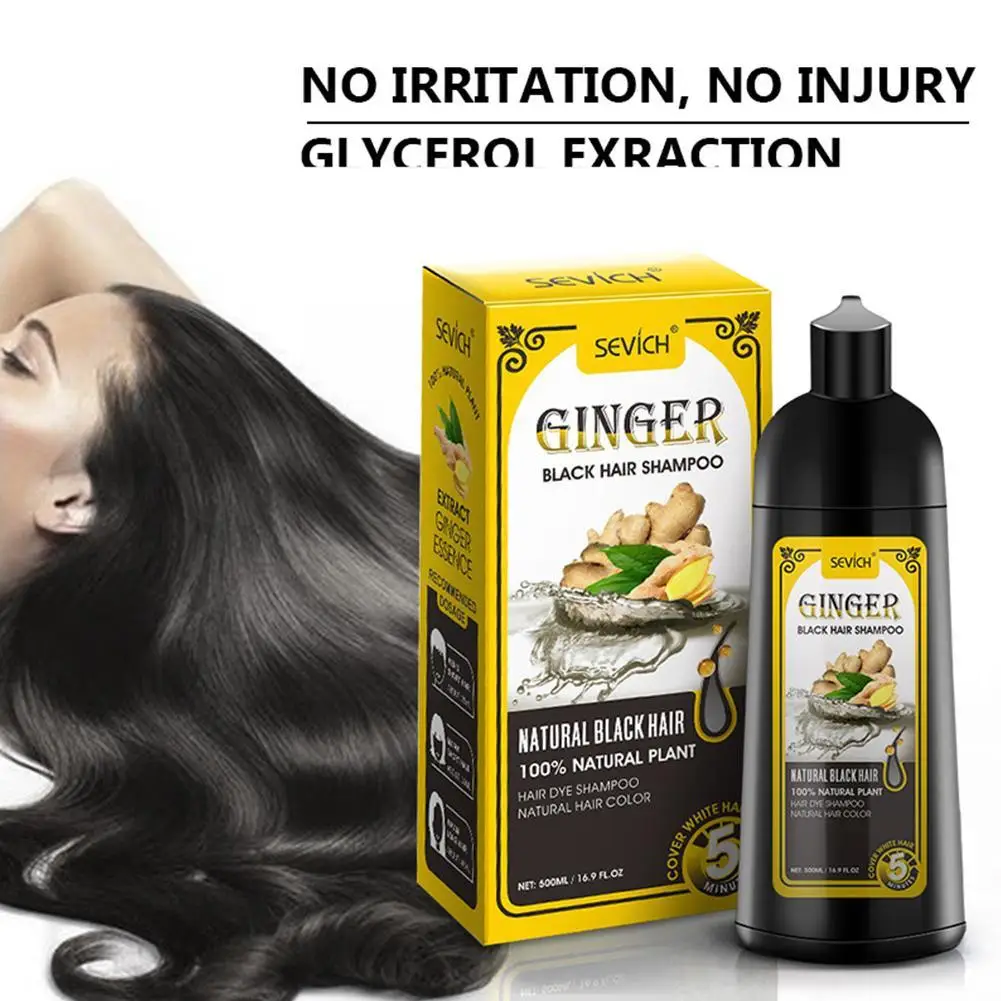 Natural Ginger Coconut Black Hair Dye Shampoo Coloring Gray Hair Fast Dyeing Black Long Lasting Permanent hair dye shampoo