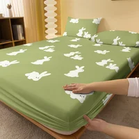 1 Cartoon Cute animal Rabbit printed matte Fitted Sheet, bedroom printed bed cover, bedding (excluding pillowcases) 2