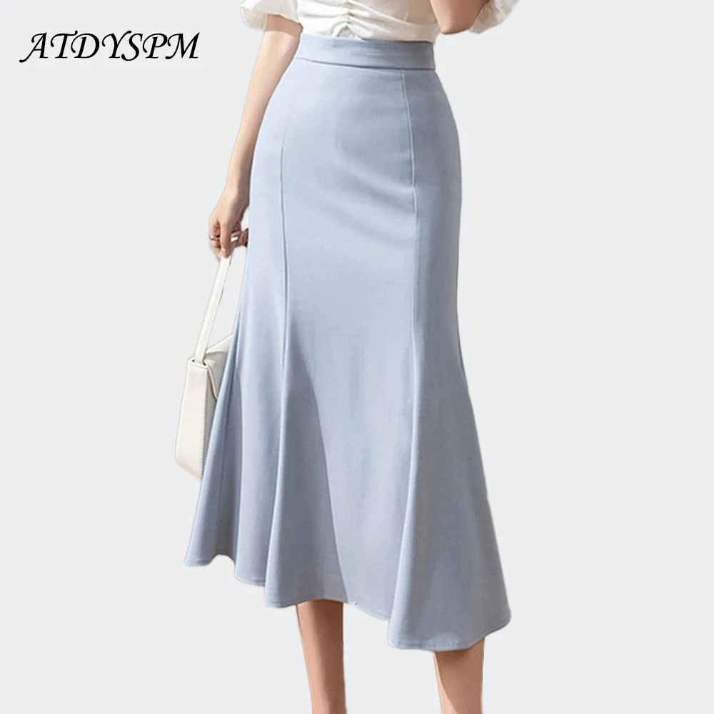 Elegant Office Lady Solid Long Skirts Women 2024 Korean Fashion High Waist Wrap Hip Mermaid Skirt Y2k Slim Casual Dance Skirts