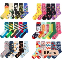 5 paires nouveaux hommes femmes coton chaussettes décontracté coloré chaussettes équipage chaussettes rue Skateboard chaussettes heureux drôle Harajuku Sox Meias 1
