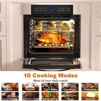Empava 24 Inch Electric Single Wall Oven 10 Cooking Functions Deluxe 360° ROTISSERIE with Sensitive Touch Control 3