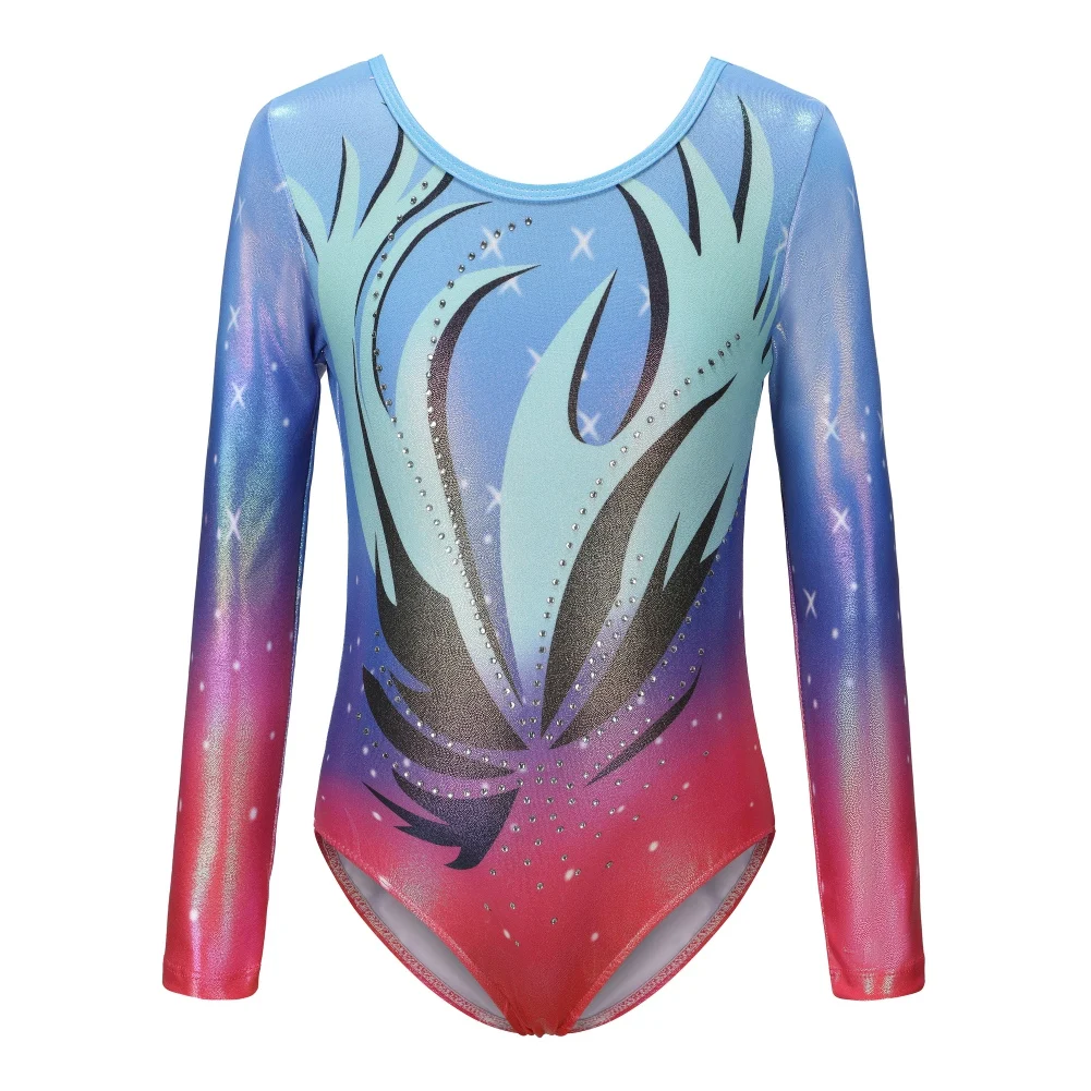 Children Ballet Leotard Girls Long Sleeves Gymnastics Dance Leotard  One Piece Diamond Bodysuit Dresses Performance Costume