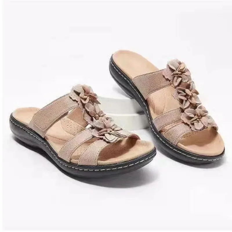 Large Size Women's Sandals Open Toe Beach Slippers Floral Fish Mouth Flower Pure Color Comfortable Outdoor Casual Shoes