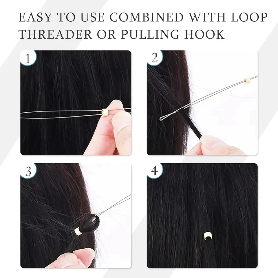 100개 5.0*3.0*3.0mm 마이크로 실리콘 라이닝 링/비즈 마이크로 링 링크 크림프 비즈 헤어 익스텐션 도구 가발 헤어 익스텐션