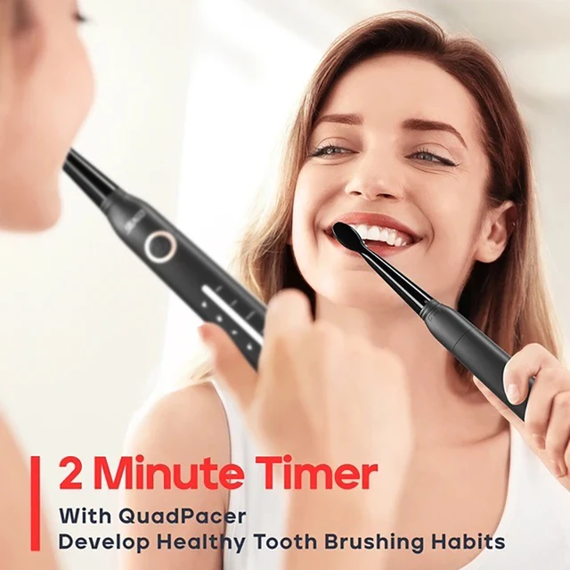 Seago Upgrade Electric Toothbrush Cup Holder 10 Pieces Brush Heads 5 Brushing Modes Adults Brush Black White 6