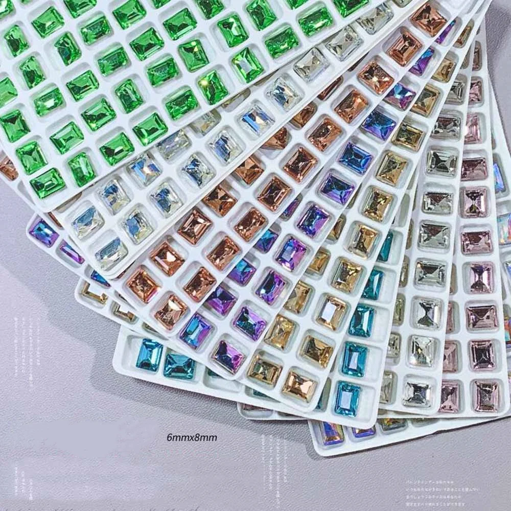 50팩 K9 유리 크리스탈 네일 라인스톤 비즈 6x8mm 눈부신 다이아몬드 같은 포인트백 보석 네일 아트 및 쥬얼리 매니큐어 액세스