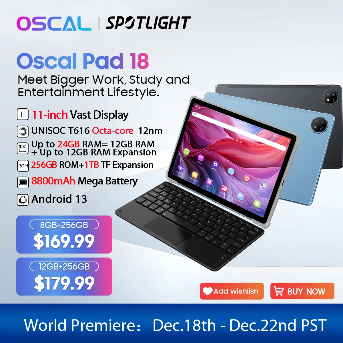[World Premiere] Oscal Pad 18 Tablet 24GB(12+12) 256GB 11'' FHD+ Display T616 Octa Core 8800mAh Battery 13MP Camera 4G LTE PC