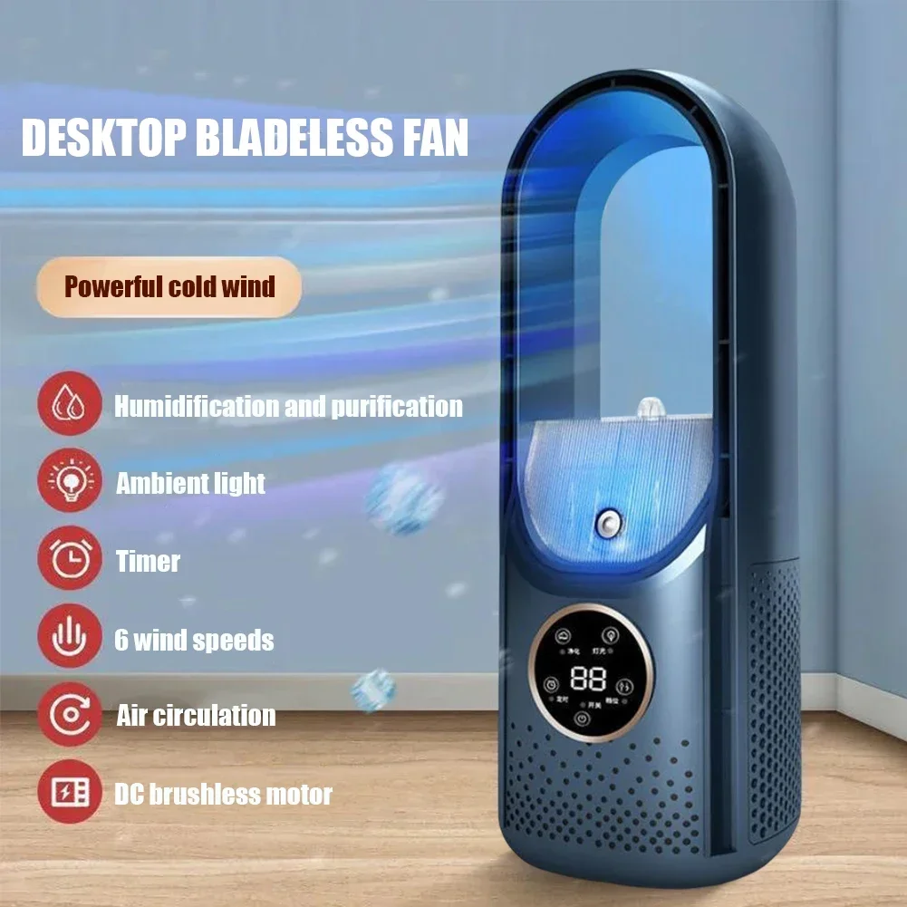 Portable Mini Air Conditioner USB Air Cooler Bladeless Electric Fan 6-speed Silent Timed Air Conditioner Cooling Fan