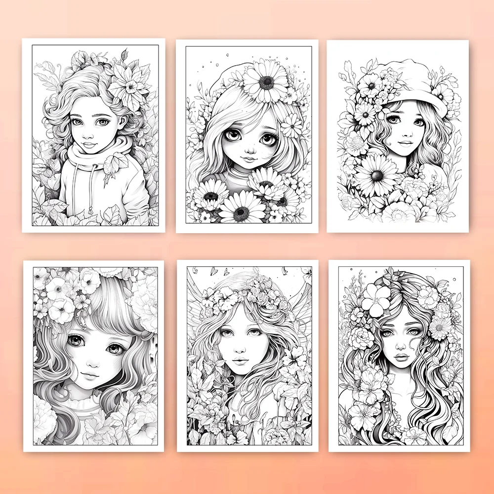 1pc, Flower Girl Coloring Book, Teenagers Coloring Book, 30 Different Patterns, 100gsm Thick Paper, Stress Relief, Birthday Gift 5