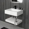 Modern Wall-Mount Rectangular Bathroom Sink Floating Vanity Shelf Set Stone Resin Vessel Sinks White Trough Drainage Smooth 3