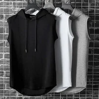 Men Tie Collar Hooded Sleeveless Vests Male Summer Loose Solid Hip Hop Tee Shirt Tops 1