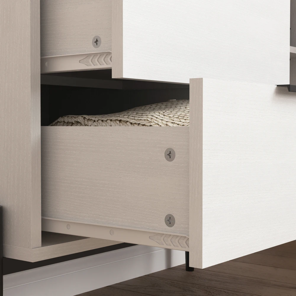 Holz-Sideboard mit 3 Schubladen, 1 Tür, 1 Glastür, Stauraum für Küche, Esszimmer, Flur, 85 x 40 x 120 cm – Detail 4