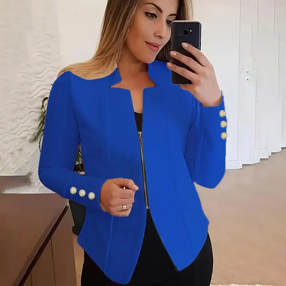 women suit coat stylish women s v neck office jacket slim fit autumn winter suit coat for business professional attire slim fit Women Suit Jacket Professional Women's Slim Fit Business Suit Coat For Spring Autumn Solid Color Zipper Placket Outwear Long