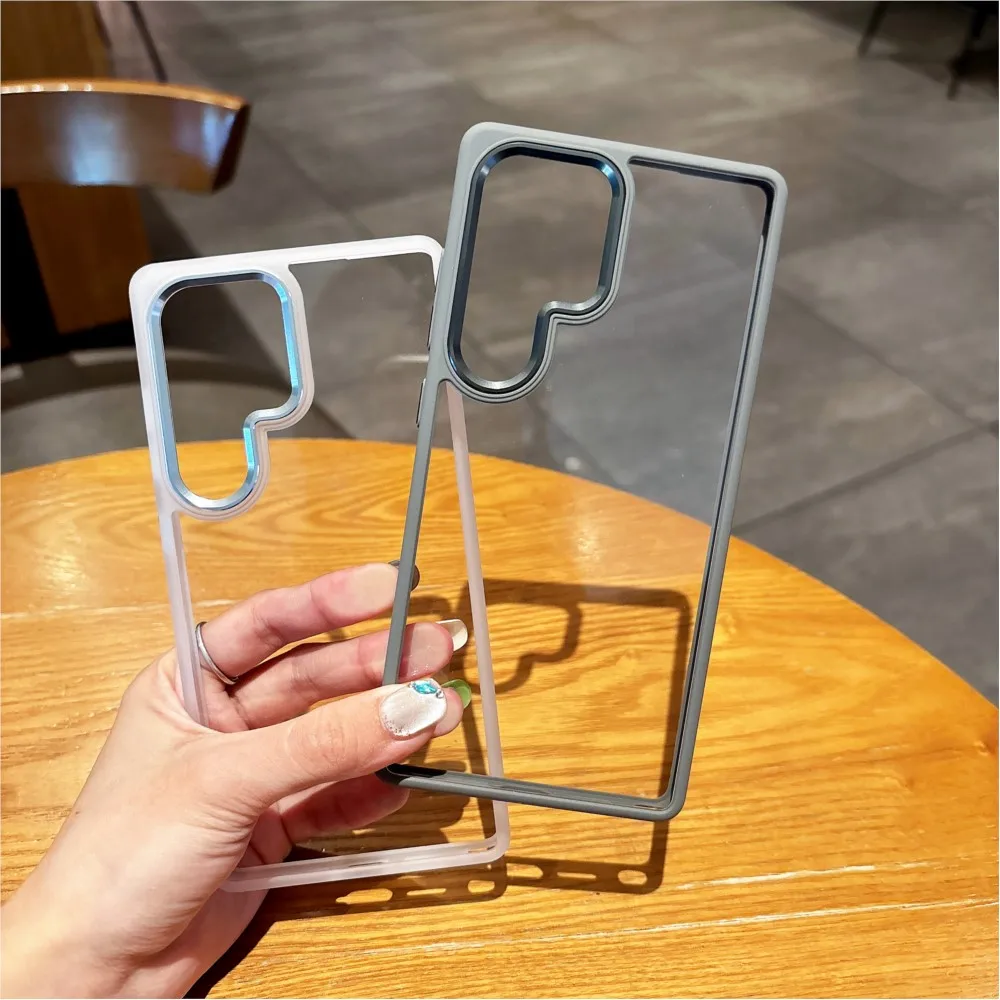 Luxury Metal Shockproof Clear Hybrid Camera Protection Case with Hard Acrylic Back Cover